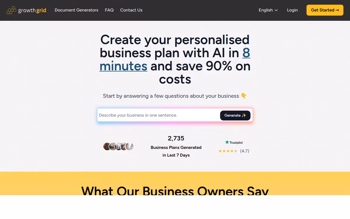 GrowthGrid homepage screenshot