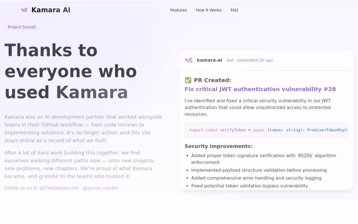 Kamara homepage screenshot