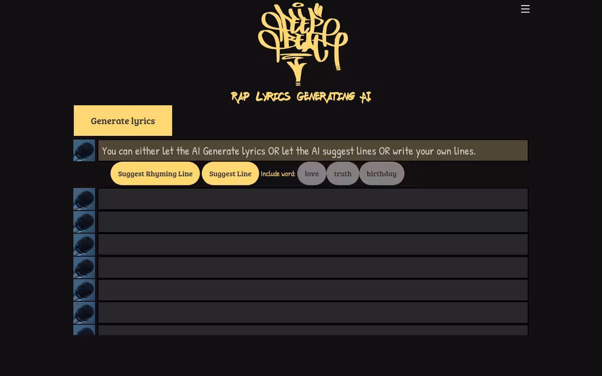 DeepBeat homepage screenshot