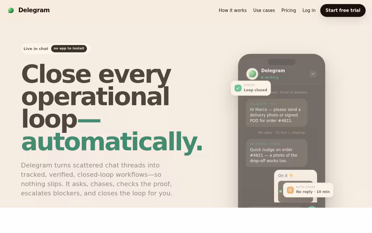 Delegram homepage screenshot