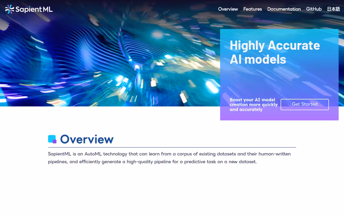 SapientML homepage screenshot