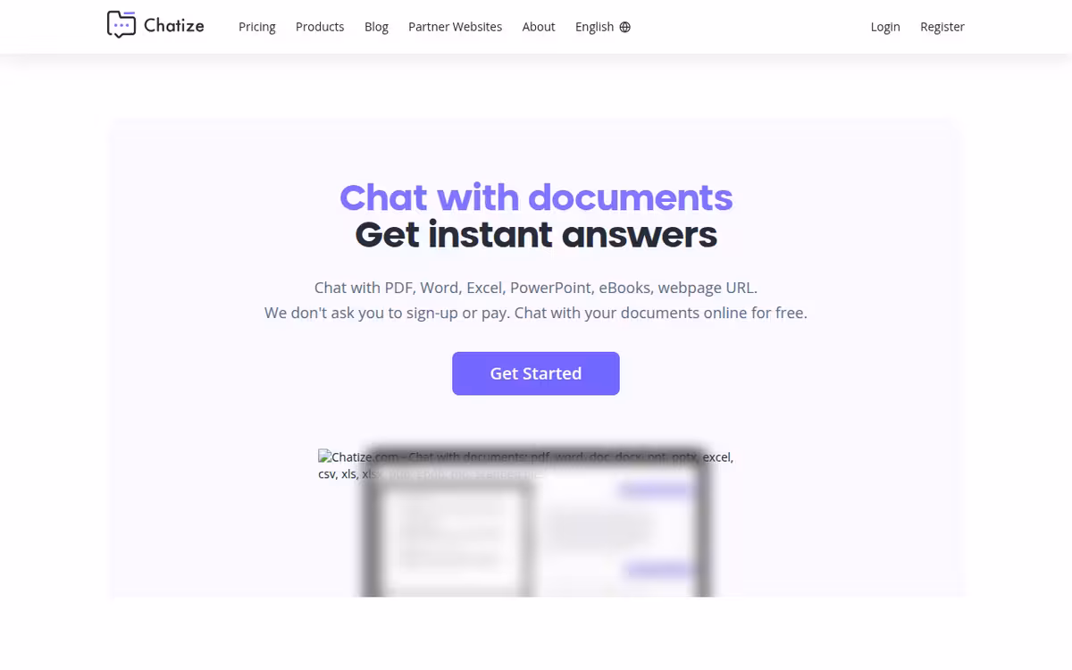 Chatize homepage screenshot
