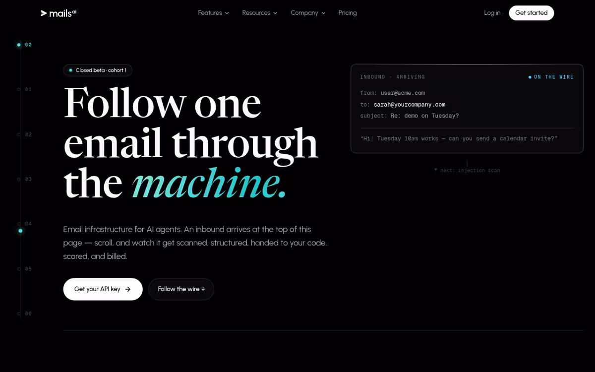 Mails.ai homepage screenshot