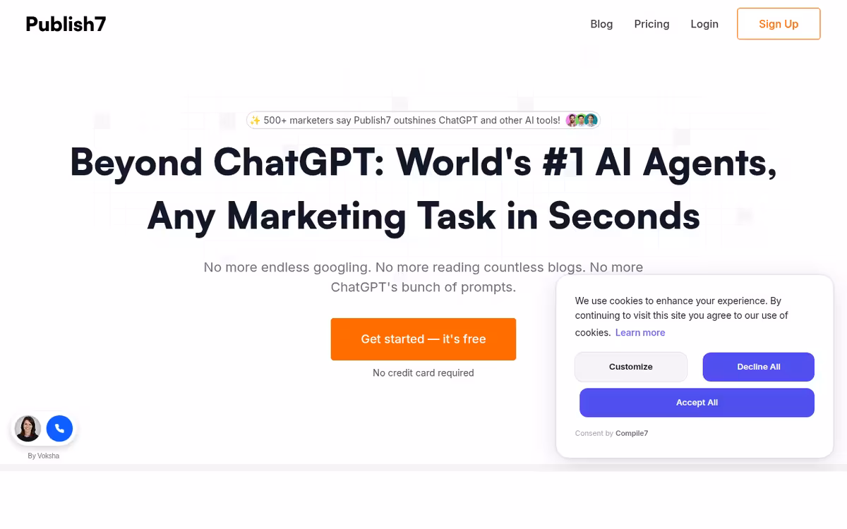 Publish7 homepage screenshot