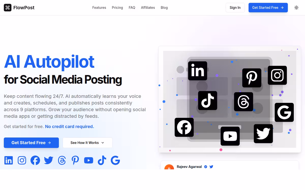FlowPost homepage screenshot