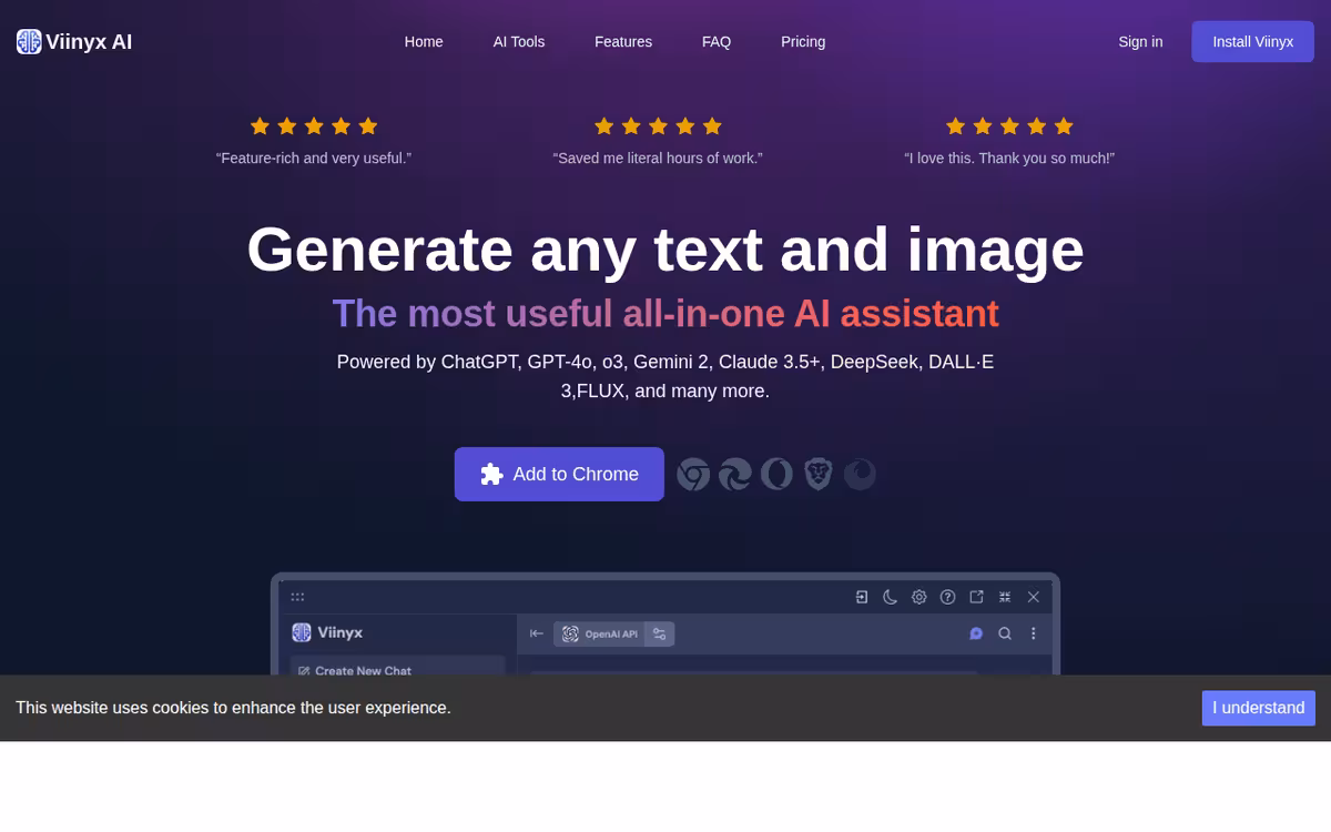Viinyx AI homepage screenshot