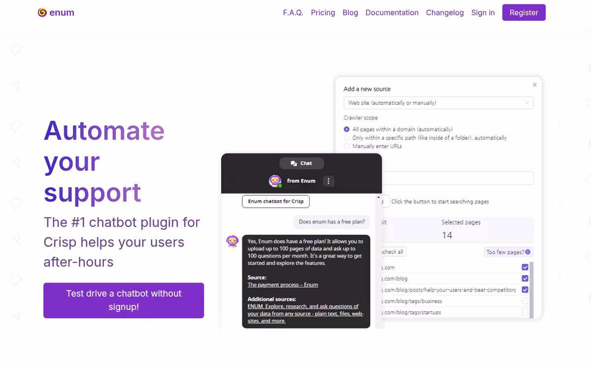 Enum Support homepage screenshot