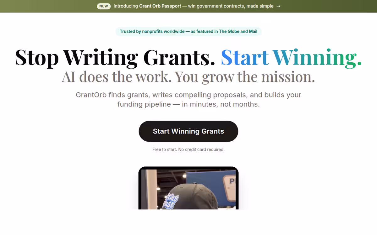 Grant Orb homepage screenshot