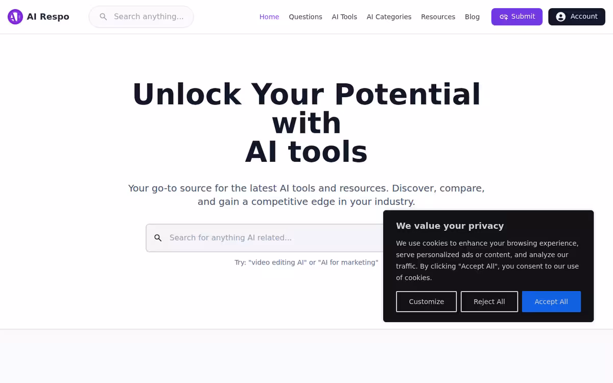 AI Respo homepage screenshot