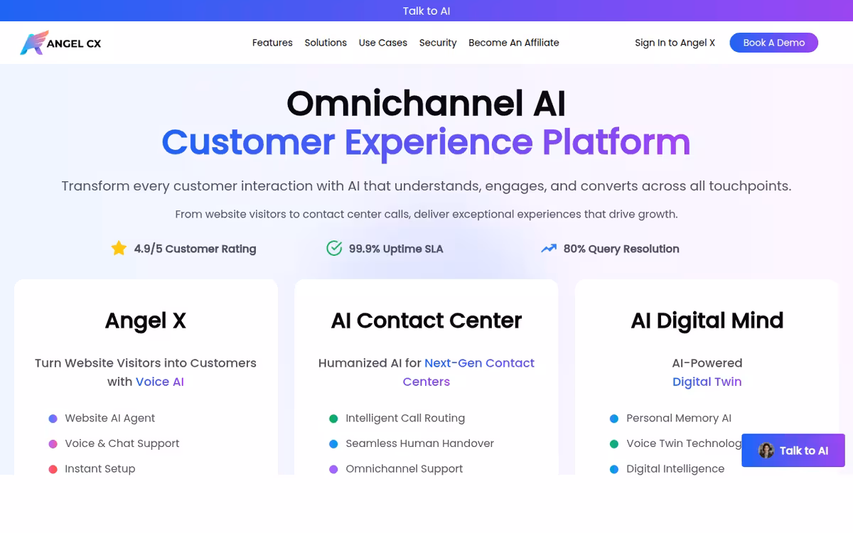 Angel CX homepage screenshot