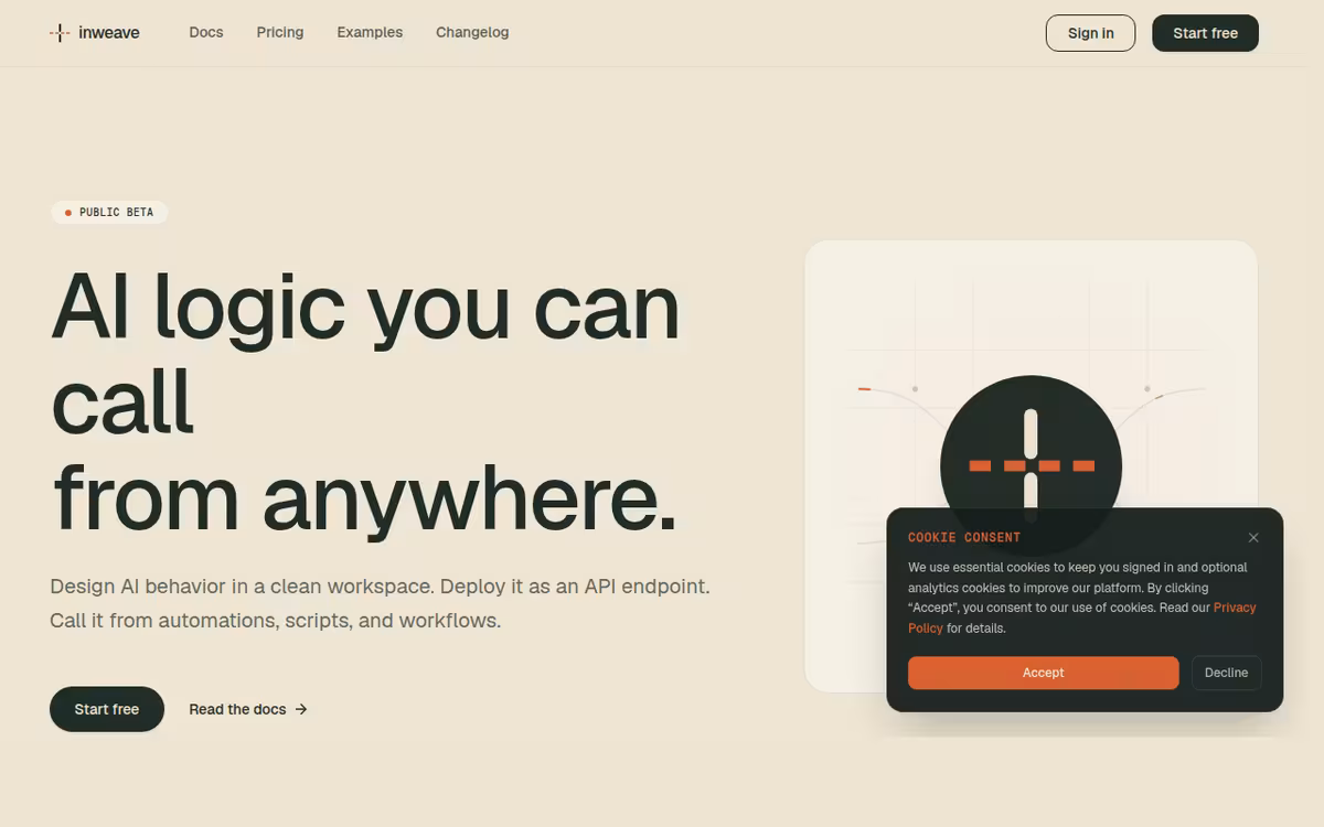 Inweave homepage screenshot