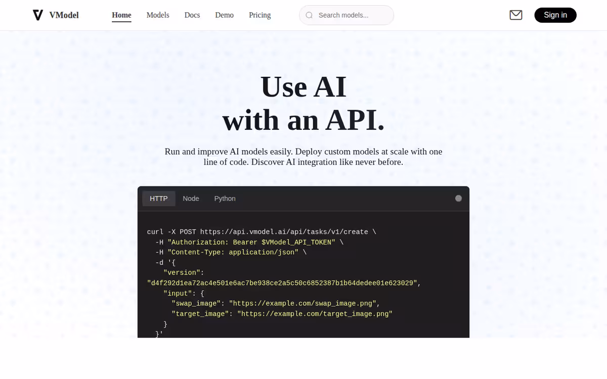 VModel homepage screenshot