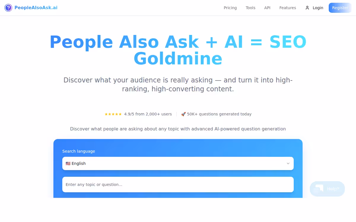 PeopleAlsoAsk homepage screenshot