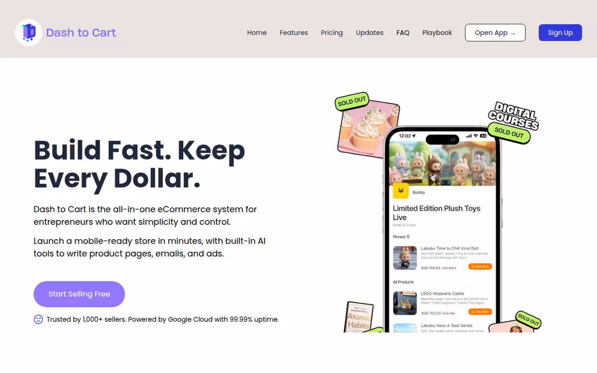 Dash to Cart homepage screenshot