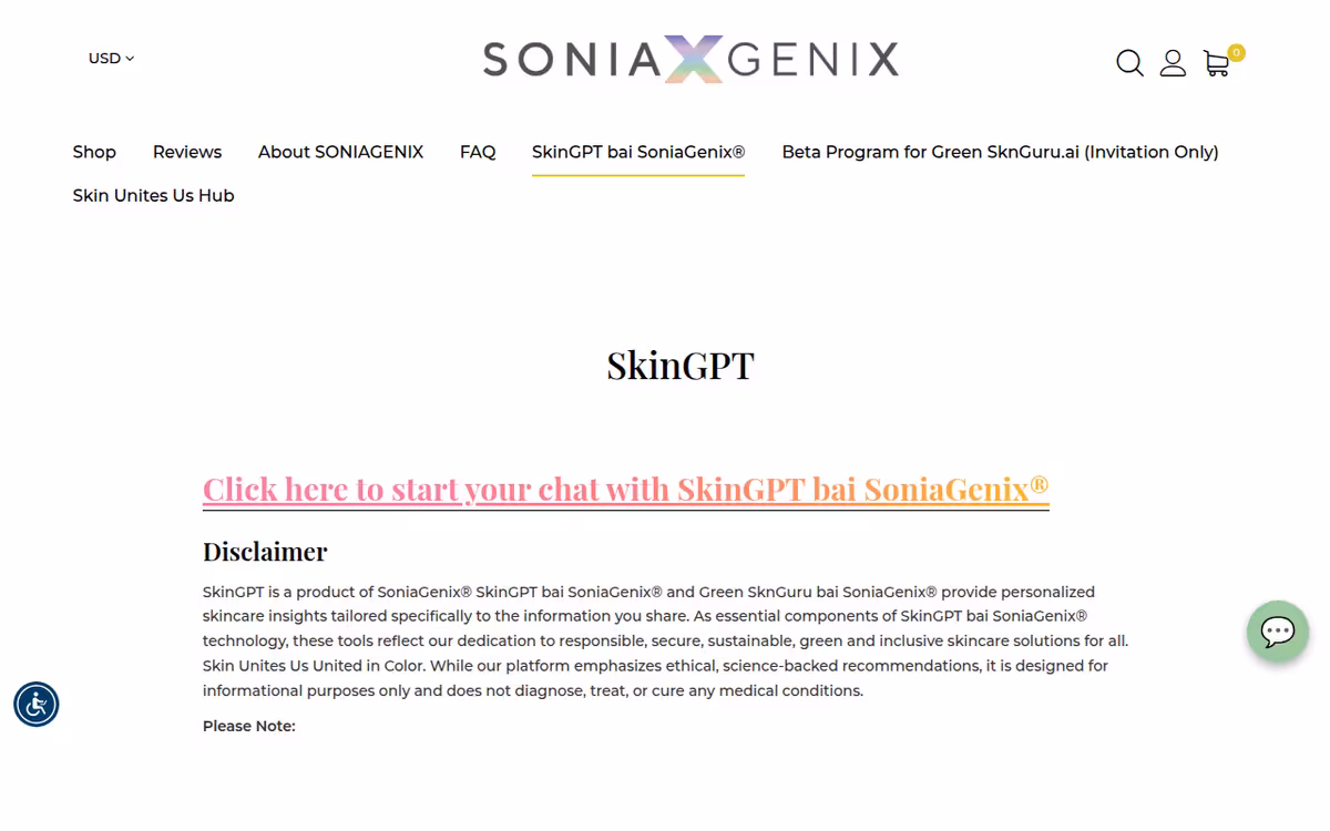SkinGPT by SoniaGenix® homepage screenshot