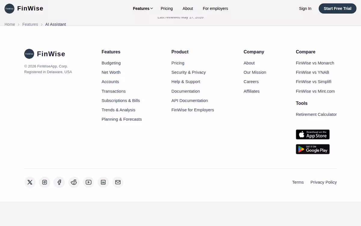 FinWise homepage screenshot