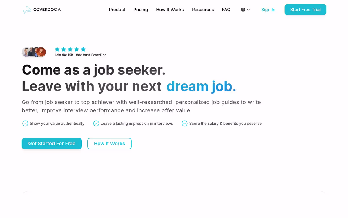 CoverDoc.ai homepage screenshot
