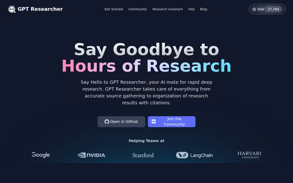 GPT Researcher homepage screenshot