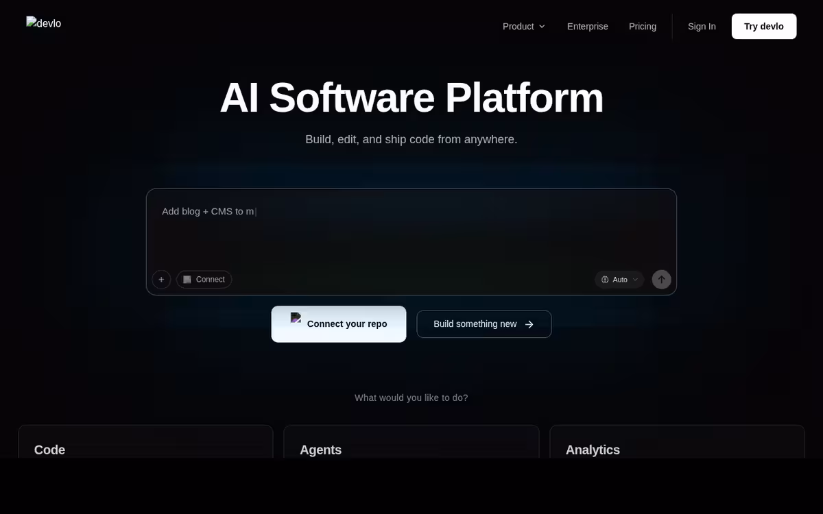 devlo homepage screenshot