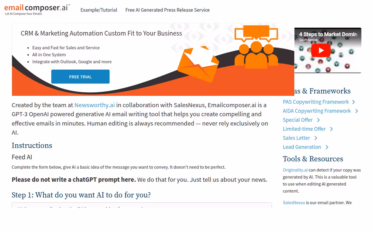 EmailComposer homepage screenshot