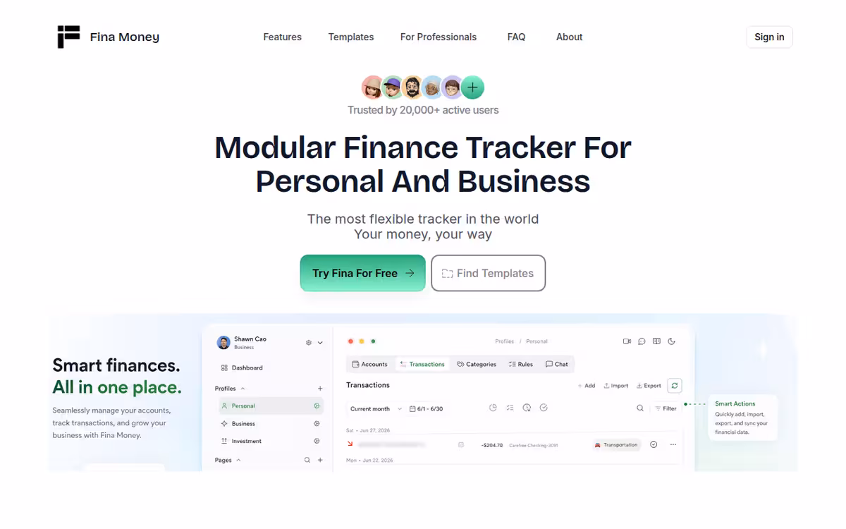 Fina homepage screenshot