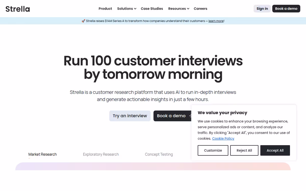 Strella homepage screenshot