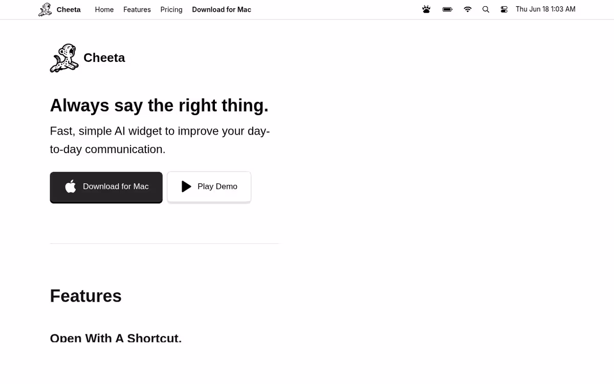Cheeta homepage screenshot