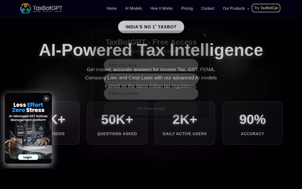 TaxBotGPT homepage screenshot