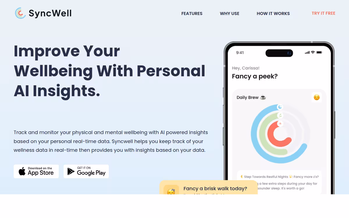 SyncWell homepage screenshot