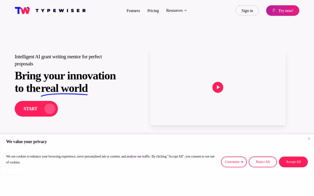 Typewiser homepage screenshot