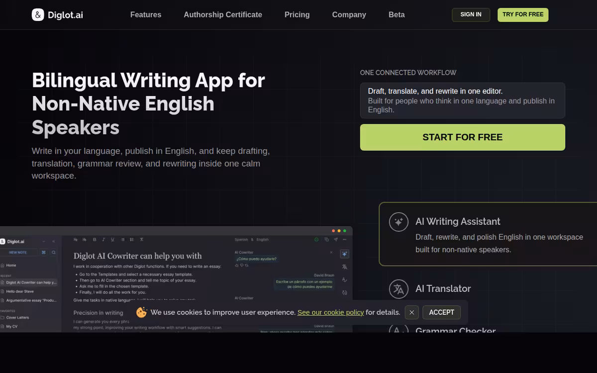 Diglot homepage screenshot