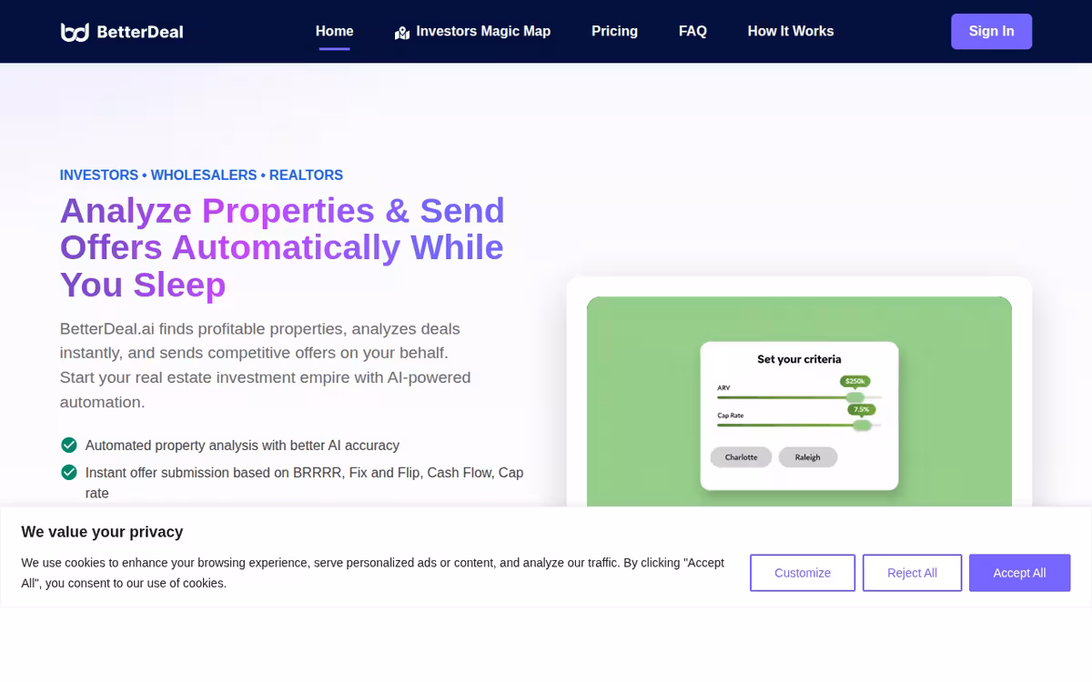BetterDeal AI homepage screenshot