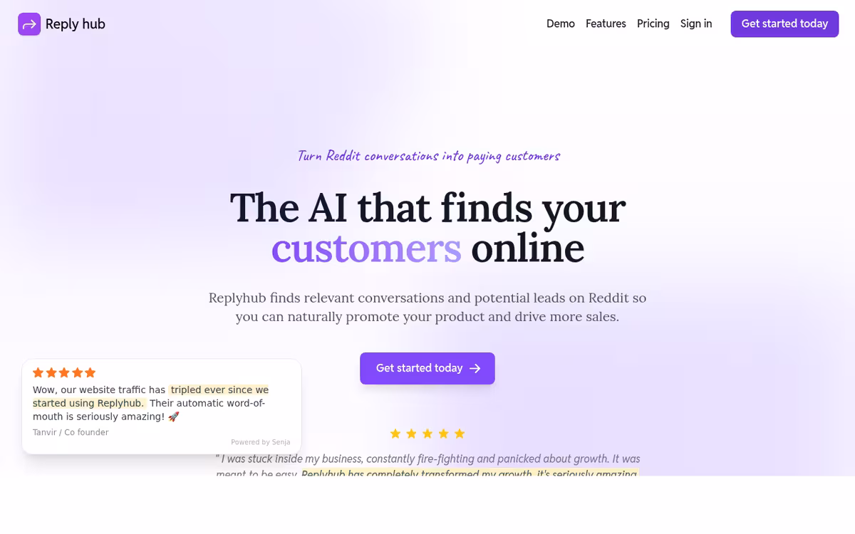 Reply Hub homepage screenshot