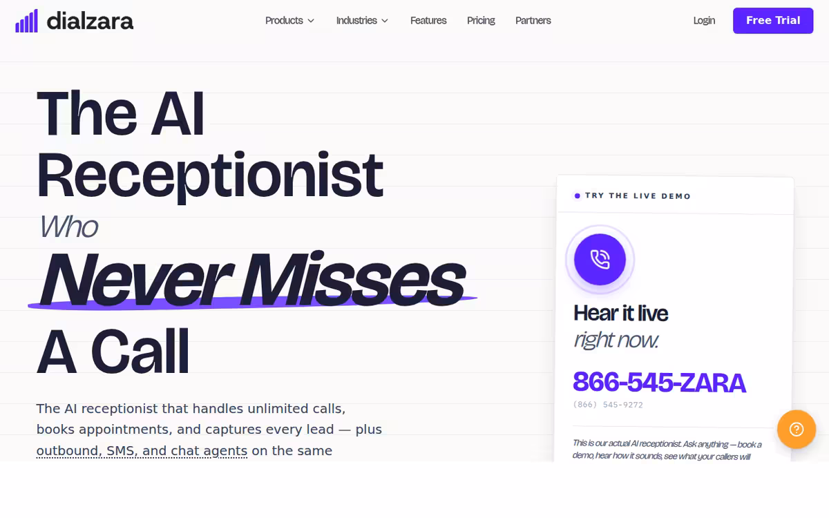 Dialzara homepage screenshot