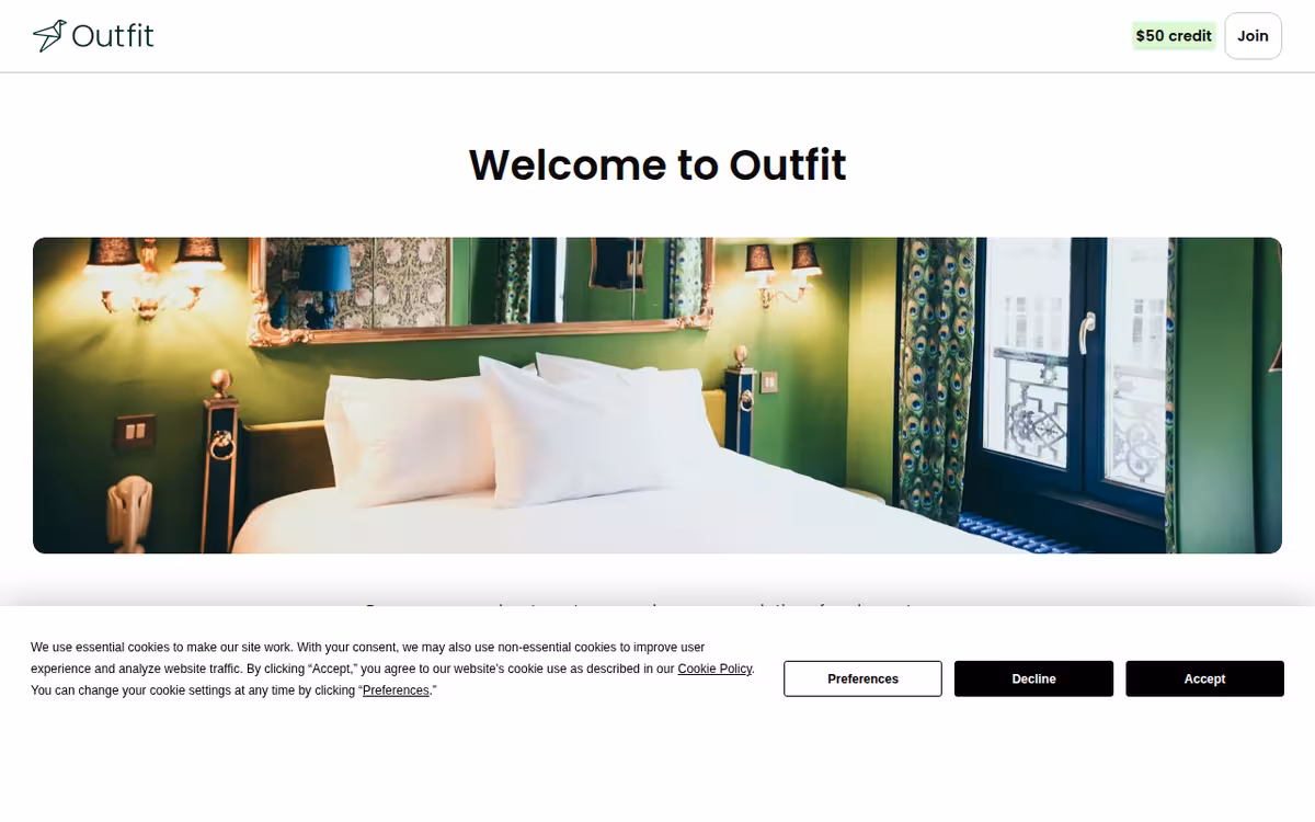 Outfit homepage screenshot