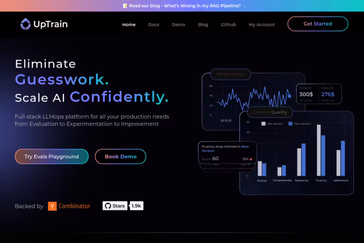 UpTrain homepage screenshot