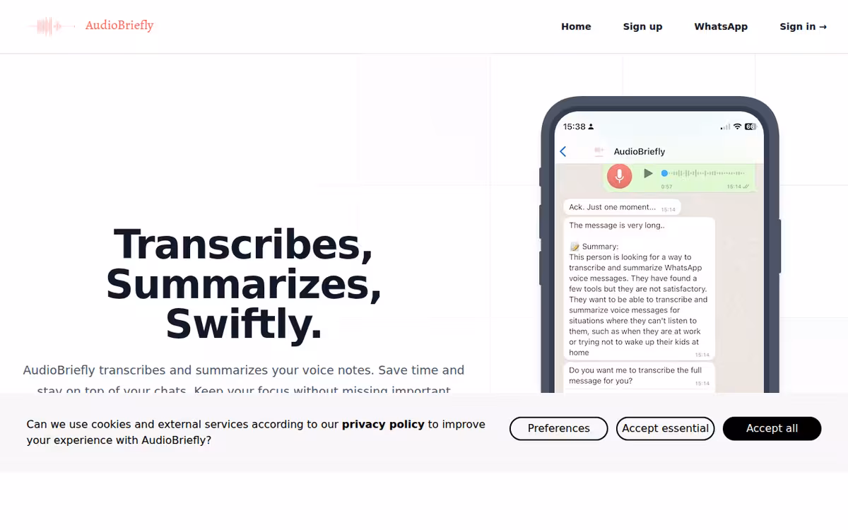 AudioBriefly homepage screenshot