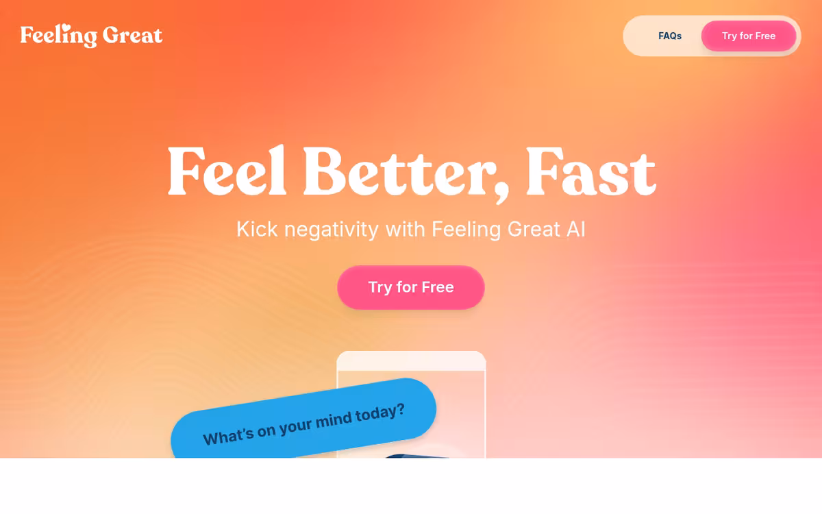 Feeling Great App homepage screenshot