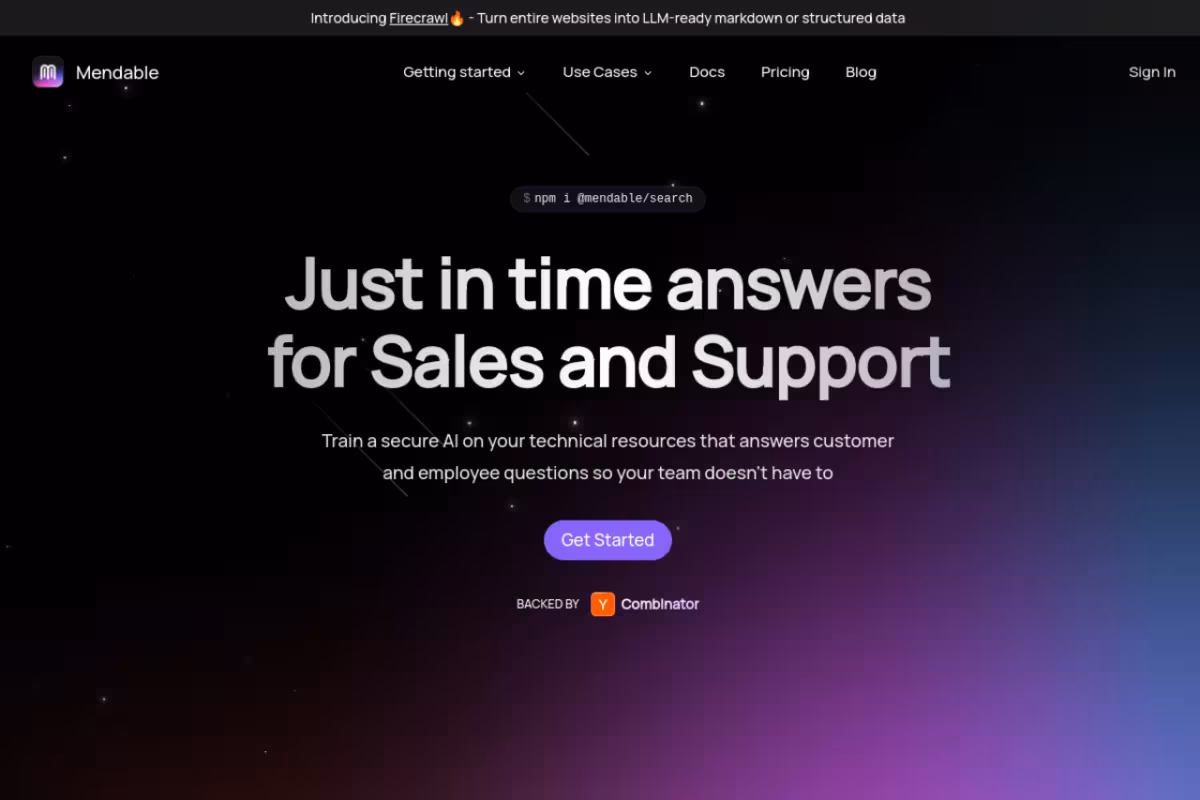Mendable homepage screenshot