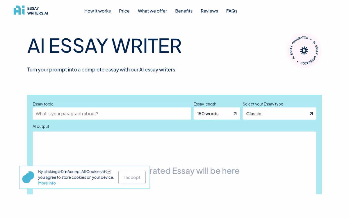Essay Writer AI homepage screenshot