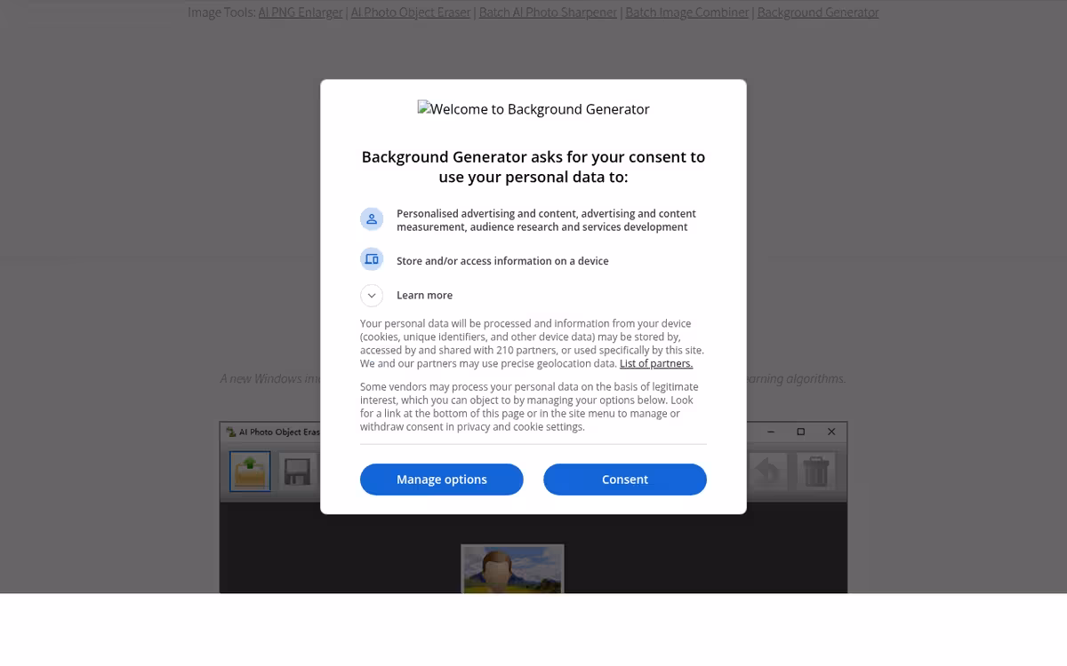 BG Generator homepage screenshot