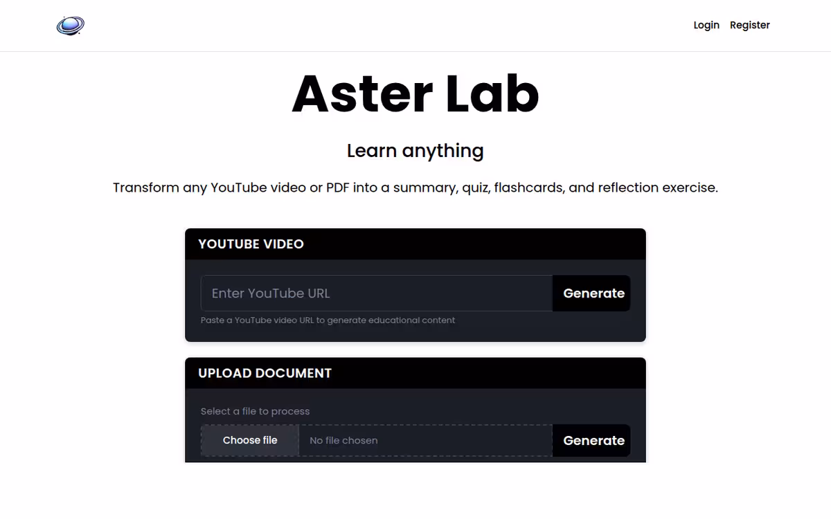 Aster Lab homepage screenshot