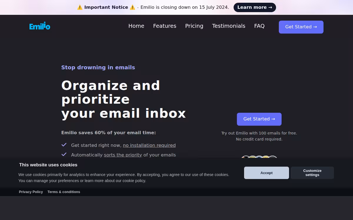 Emilio homepage screenshot