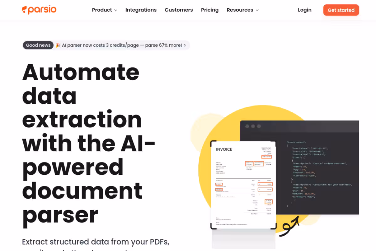 Parsio homepage screenshot