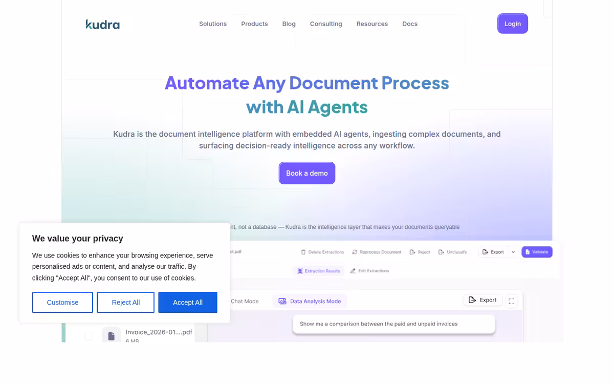 Kudra homepage screenshot