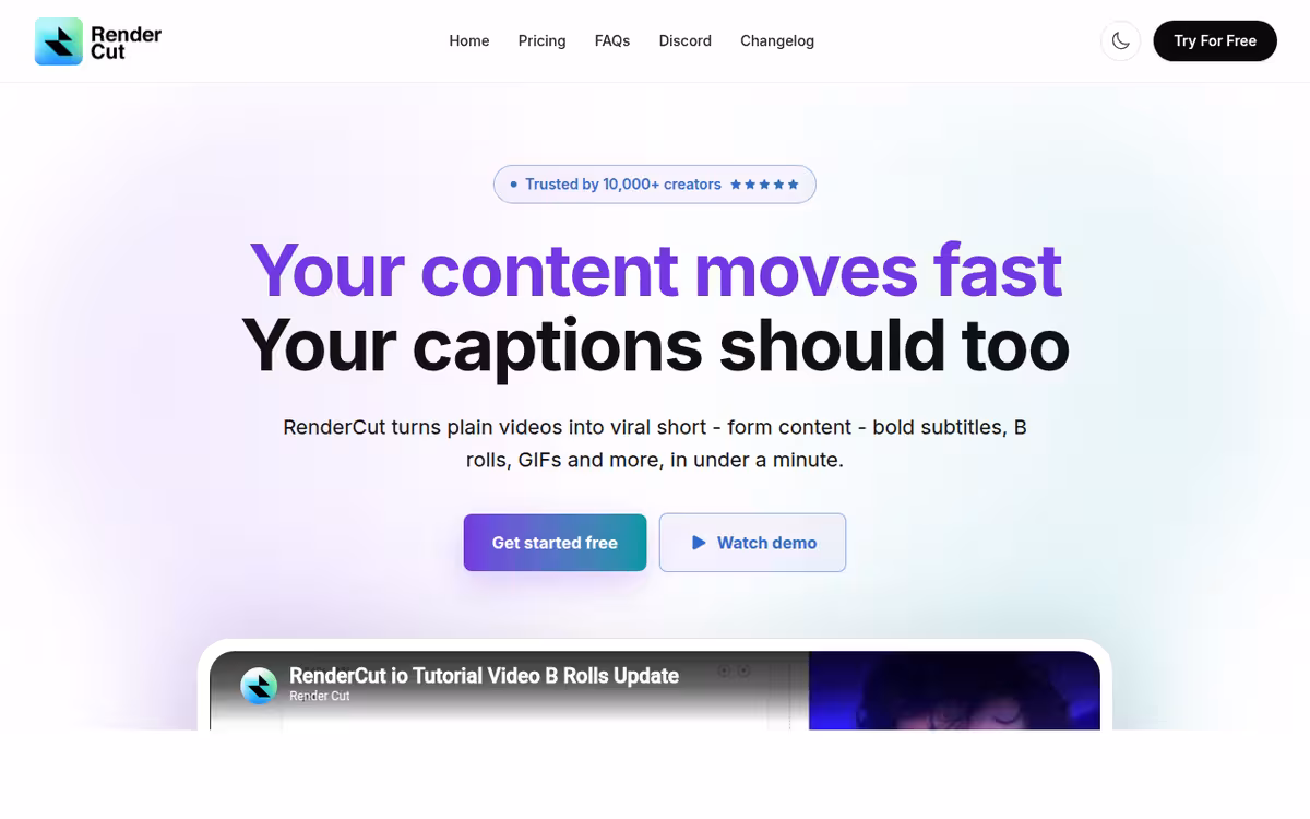 RenderCut homepage screenshot