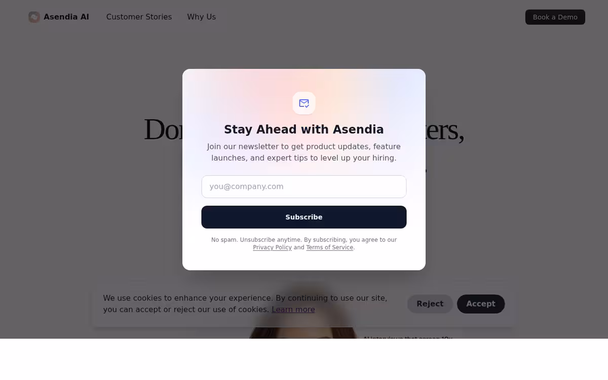 Asendia AI homepage screenshot