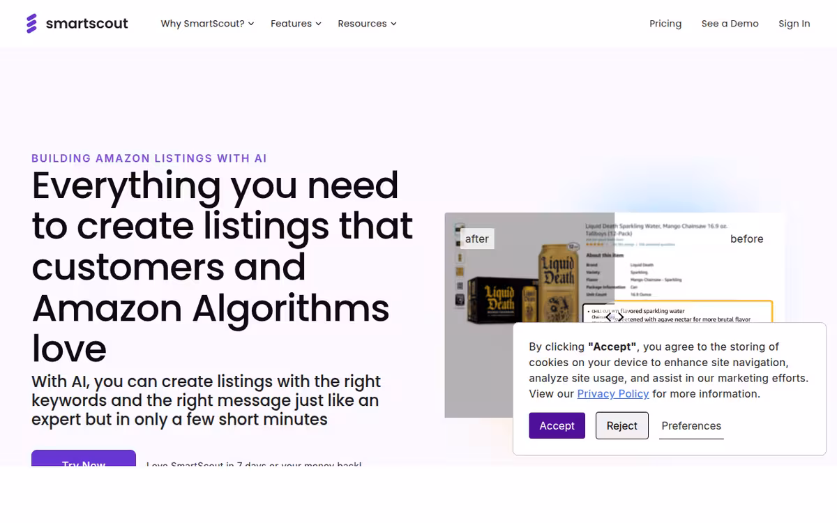 Smartscout homepage screenshot