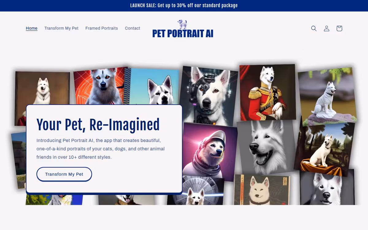 Pet Portrait AI homepage screenshot