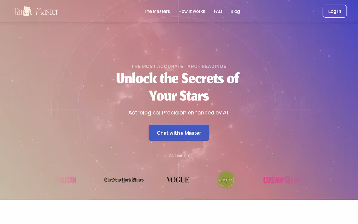 Tarot Master homepage screenshot